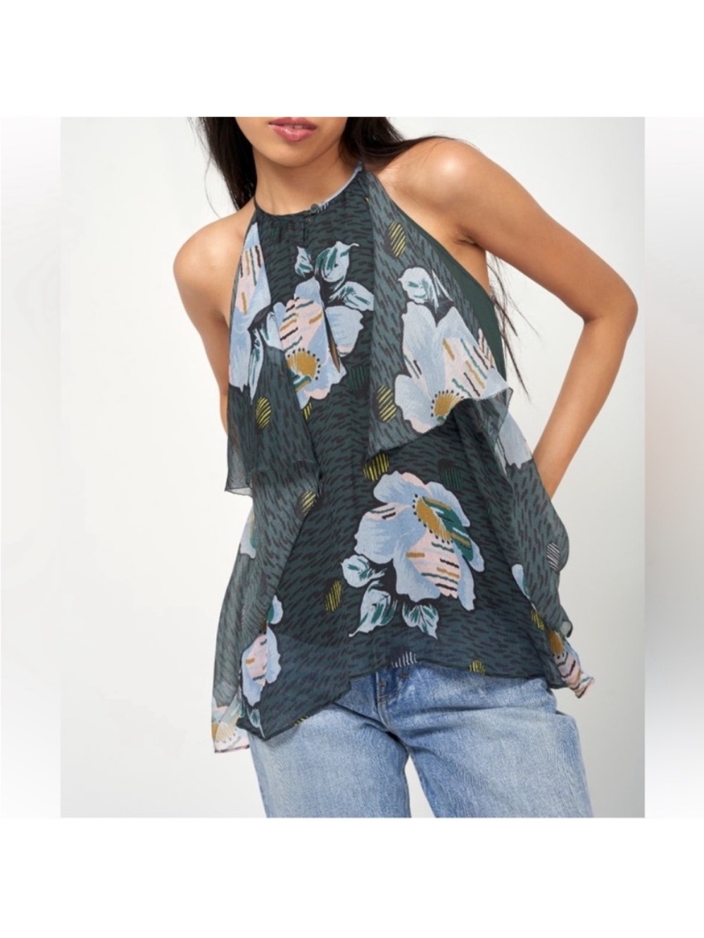 Joie Dark Green Floral Romee
Silk Halter Top. Size L.